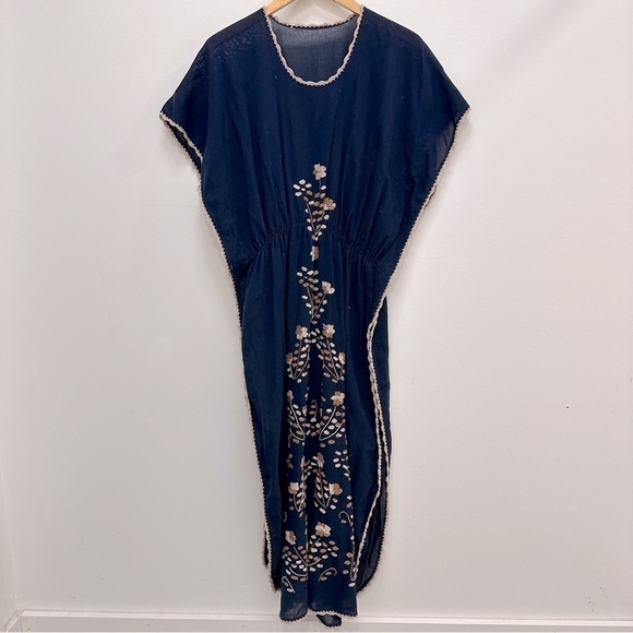 ELABORATELY embroidered navy dress. Could also be a swimsuit cover up. - Picture 1 of 10